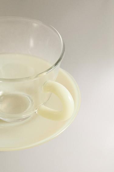 COLOURED BOROSILICATE GLASS COFFEE CUP AND SAUCER - Yellow by Zara - Image 2