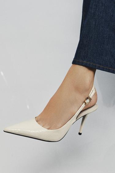 EMBOSSED HEELED SLINGBACK SHOES - Ecru White by Zara - Image 1