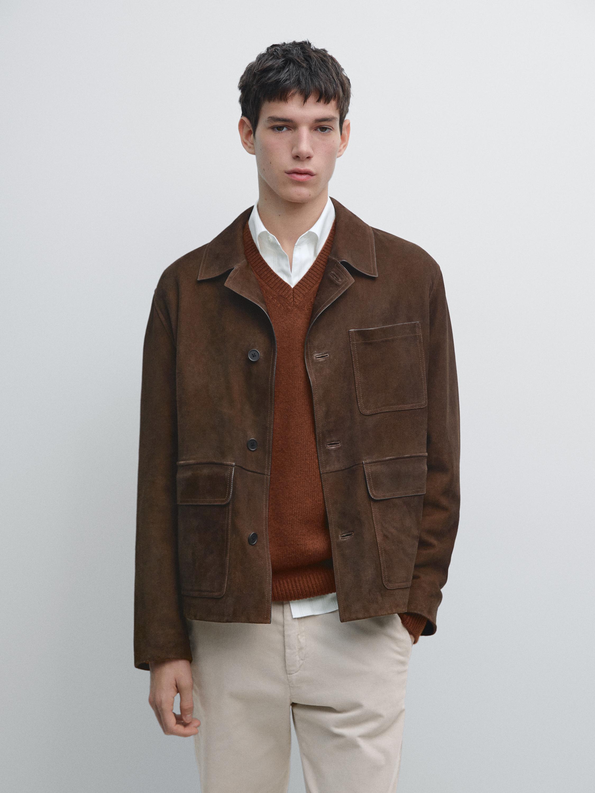 Suede leather worker jacket