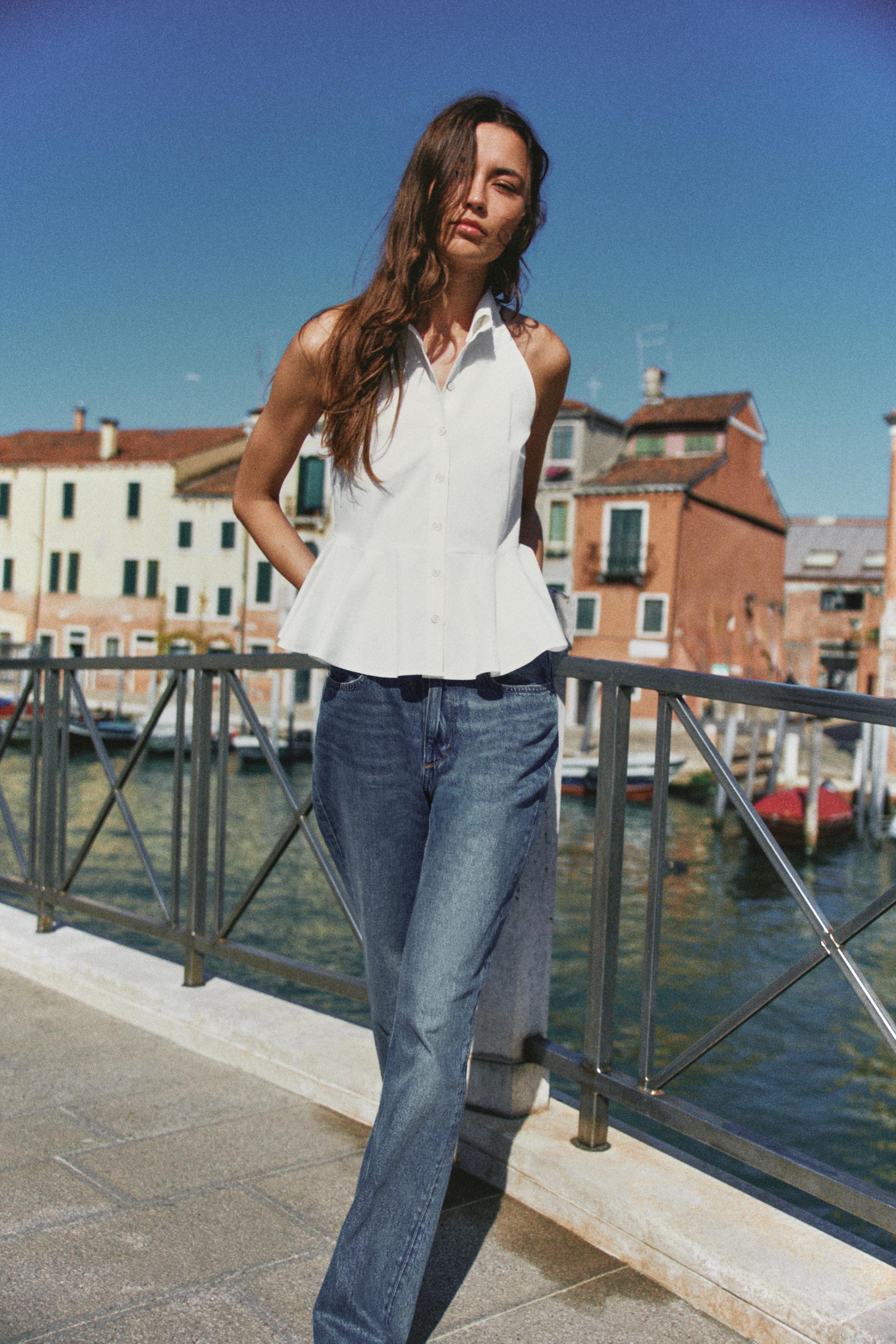 HALTER PEPLUM SHIRT — White