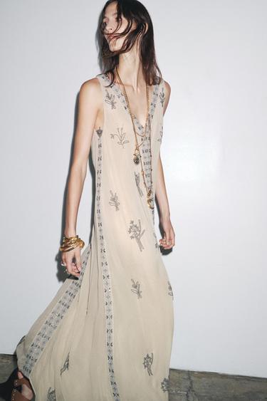 ZW COLLECTION BEADED EMBROIDERED DRESS - Pearl grey by Zara - Image 1