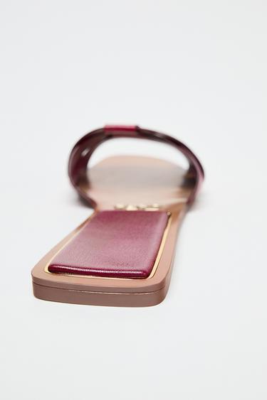 CROSS-OVER LEATHER SLIDES - Burgundy Red by Zara - Image 4