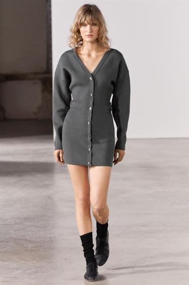 ТРИКОТАЖНОЕ ПЛАТЬЕ СО СБОРКАМИ НА ТАЛИИ — СЕРЫЙ от Zara — изображение 0