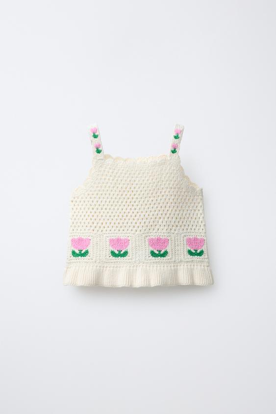 TOP DE TRICÔ COM FLORES EM CROCHÊ - Cru da Zara - Imagem 0