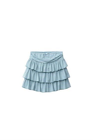 FALDA RAYAS VOLANTES - Azul agua de Zara