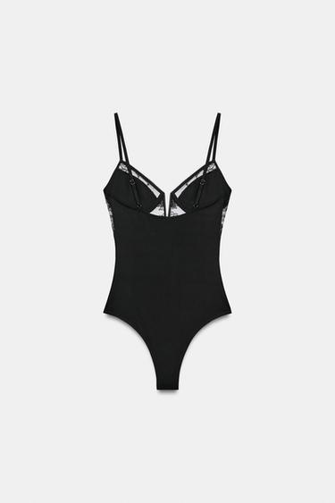 COMBINED LACE BODYSUIT - Black by Zara
