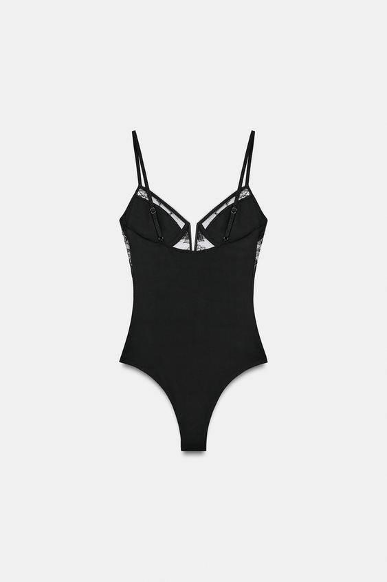 BODY EN DENTELLE BIMATIÈRE - Noir de Zara - Image 5