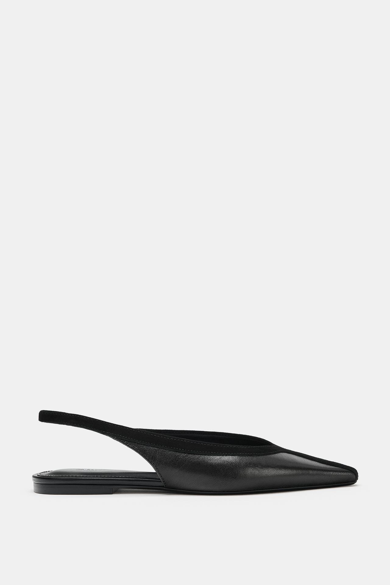LEATHER SLINGBACK SHOES — Black