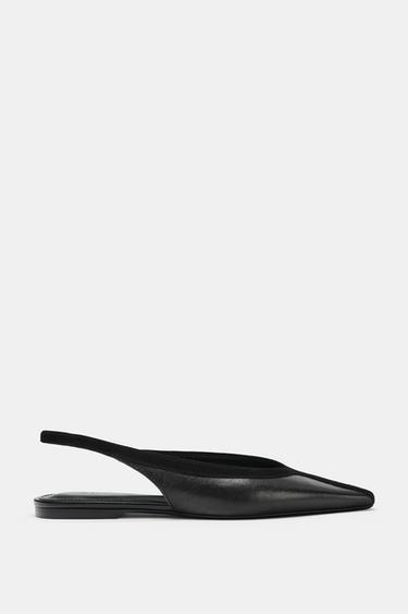 LEATHER SLINGBACK SHOES - Black by Zara - Image 0
