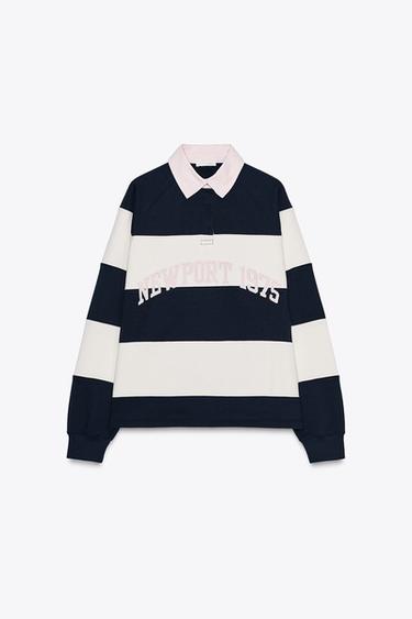 STRIPED SLOGAN POLO SHIRT - Navy blue by Zara