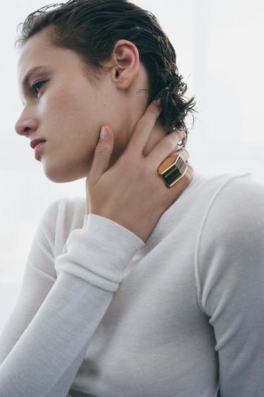 Zara MAXI GEOMETRIC STONE RING - Golden