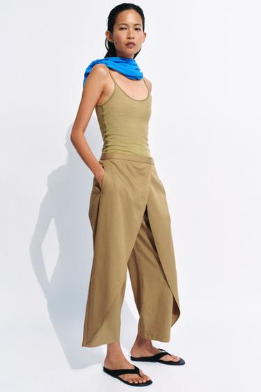 Zara ZARA WOMAN COLLECTION 正面打褶長褲 - 焦糖色