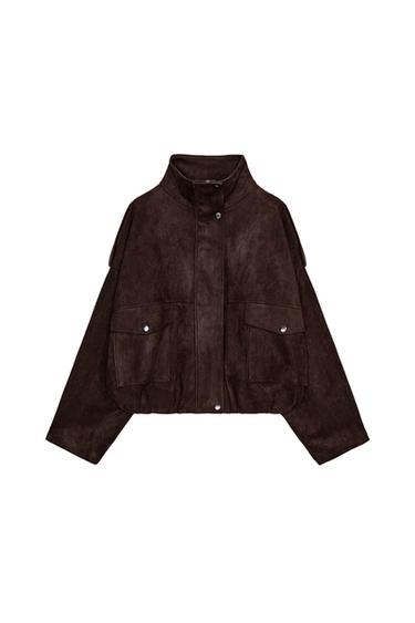FAUX SUEDE JACKET WITH TABS - Chocolate brown by Zara