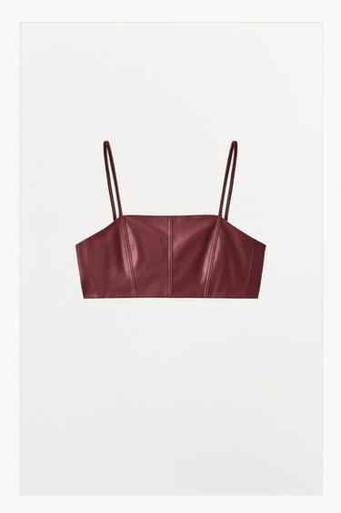 Zara BRALETTE SA BRETELAMA EFEKAT KOŽE – kesten
