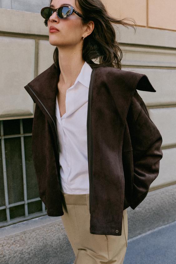 BLOUSON BOMBER COL AMPLE - Marron de Zara - Image 3