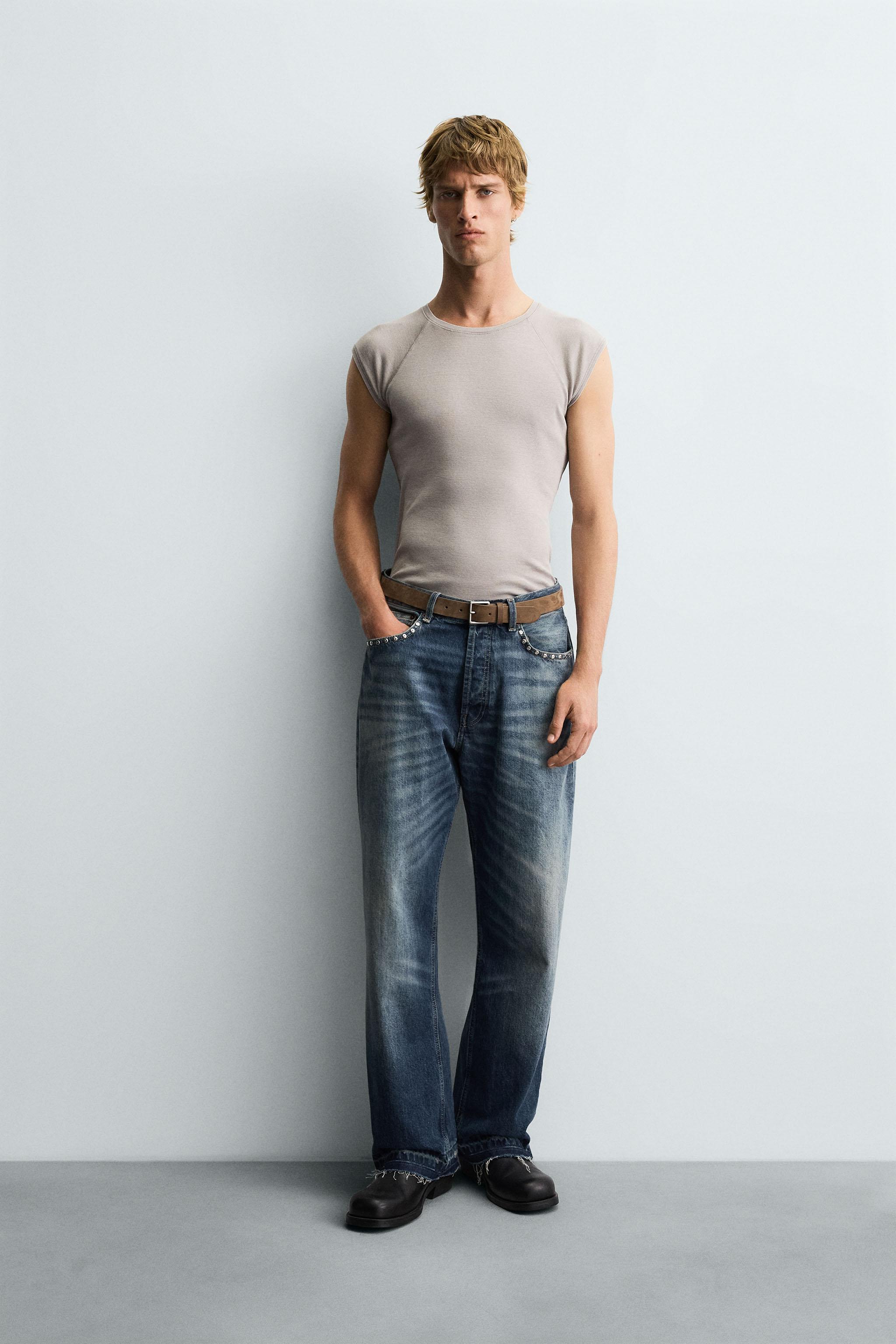 STUDDED LOOSE FIT JEANS - Blue | ZARA United States