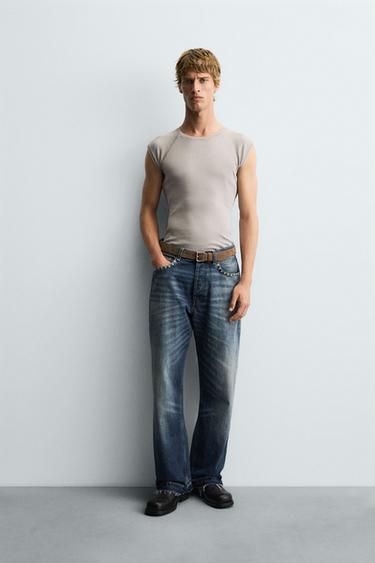 STUDDED LOOSE FIT JEANS - Blue by Zara