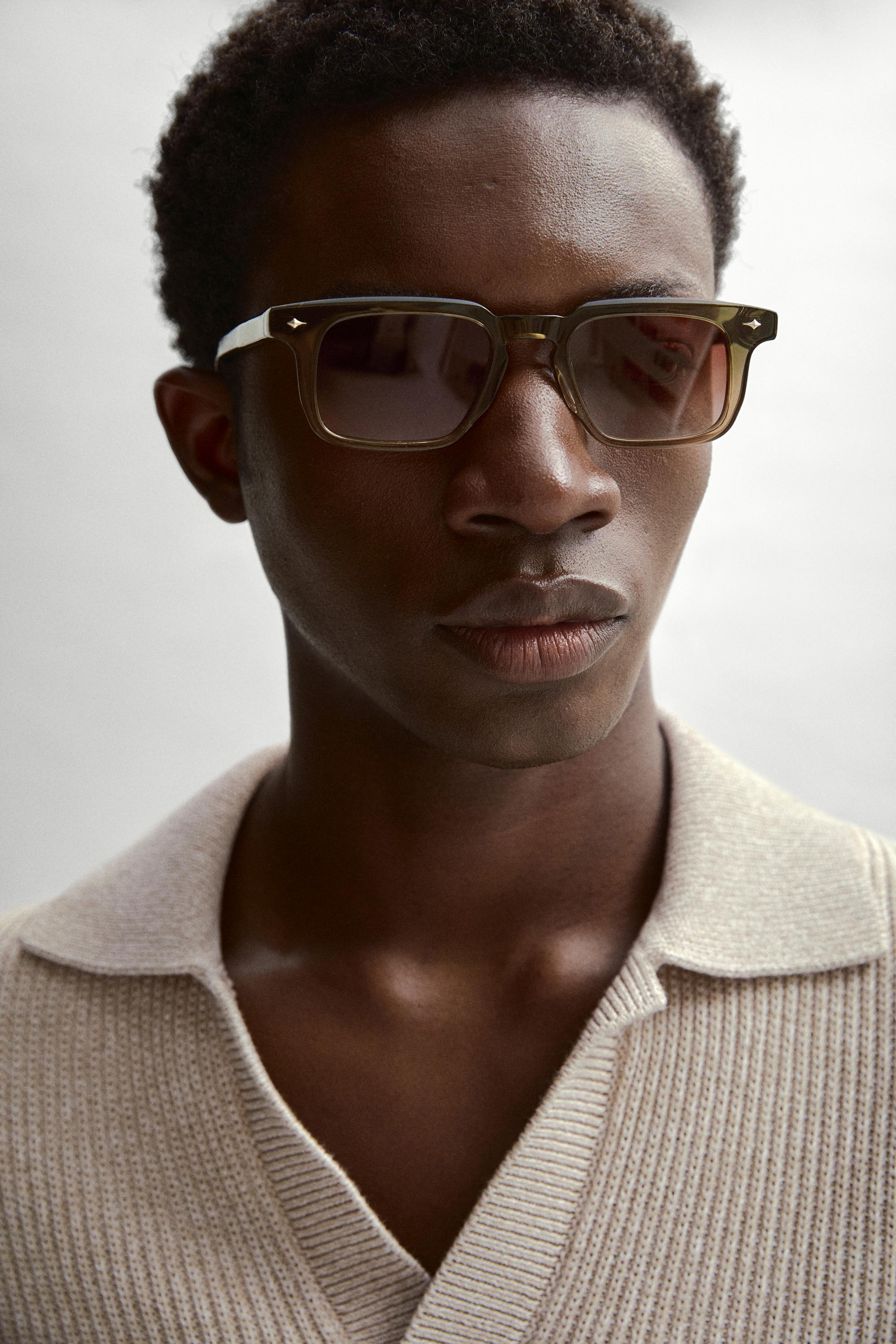 Narrow rectangular sunglasses — Black gold