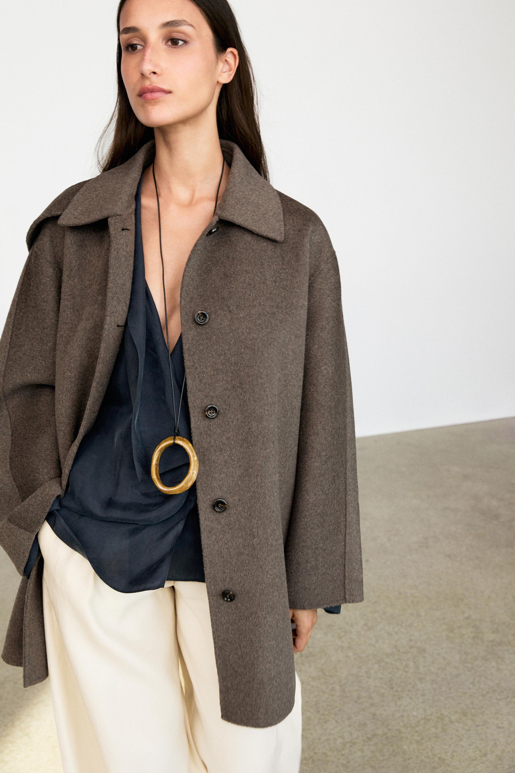 Melange wool blend coat — Dark brown