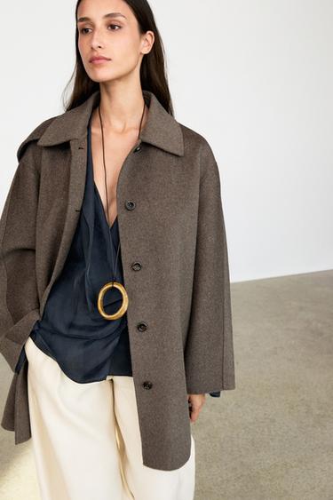 Abrigo mezcla lana melange - Marrón oscuro de Zara - Imagen 0
