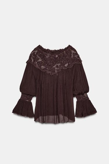 EMBROIDERED BLOUSE ZW COLLECTION LIMITED EDITION - Aubergine by Zara