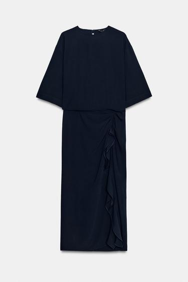 ZW COLLECTION DRAPED MIDI DRESS - Navy blue by Zara - Image 7