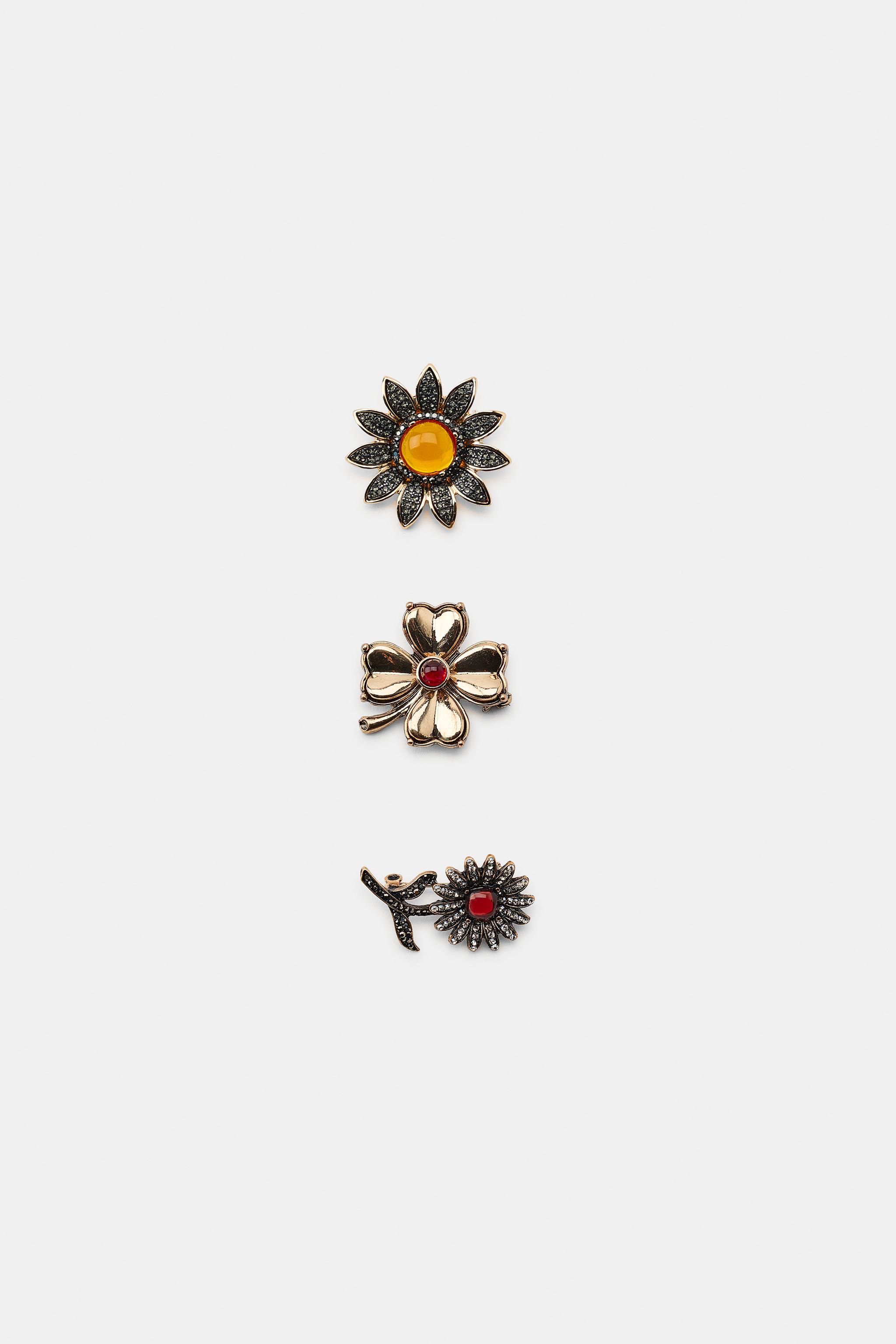 3-PACK FLORAL BROOCHES