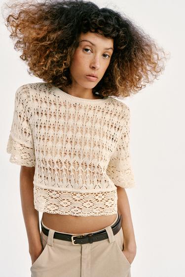 POINTELLE KNIT TOP - Ecru by Zara