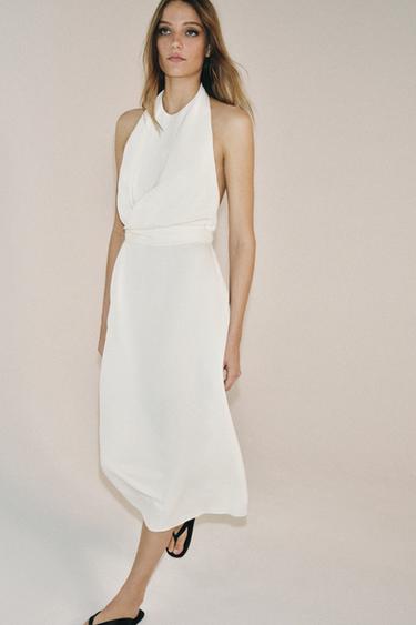 Zara FLOWY HALTER DRESS ZW COLLECTION - Oyster-white