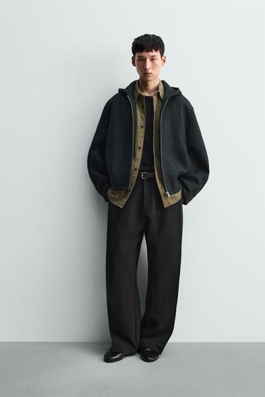 ÁO KHOÁC JACQUARD CÓ MŨ TRÙM ĐẦU DÁNG SUÔNG - Màu đen từ Zara