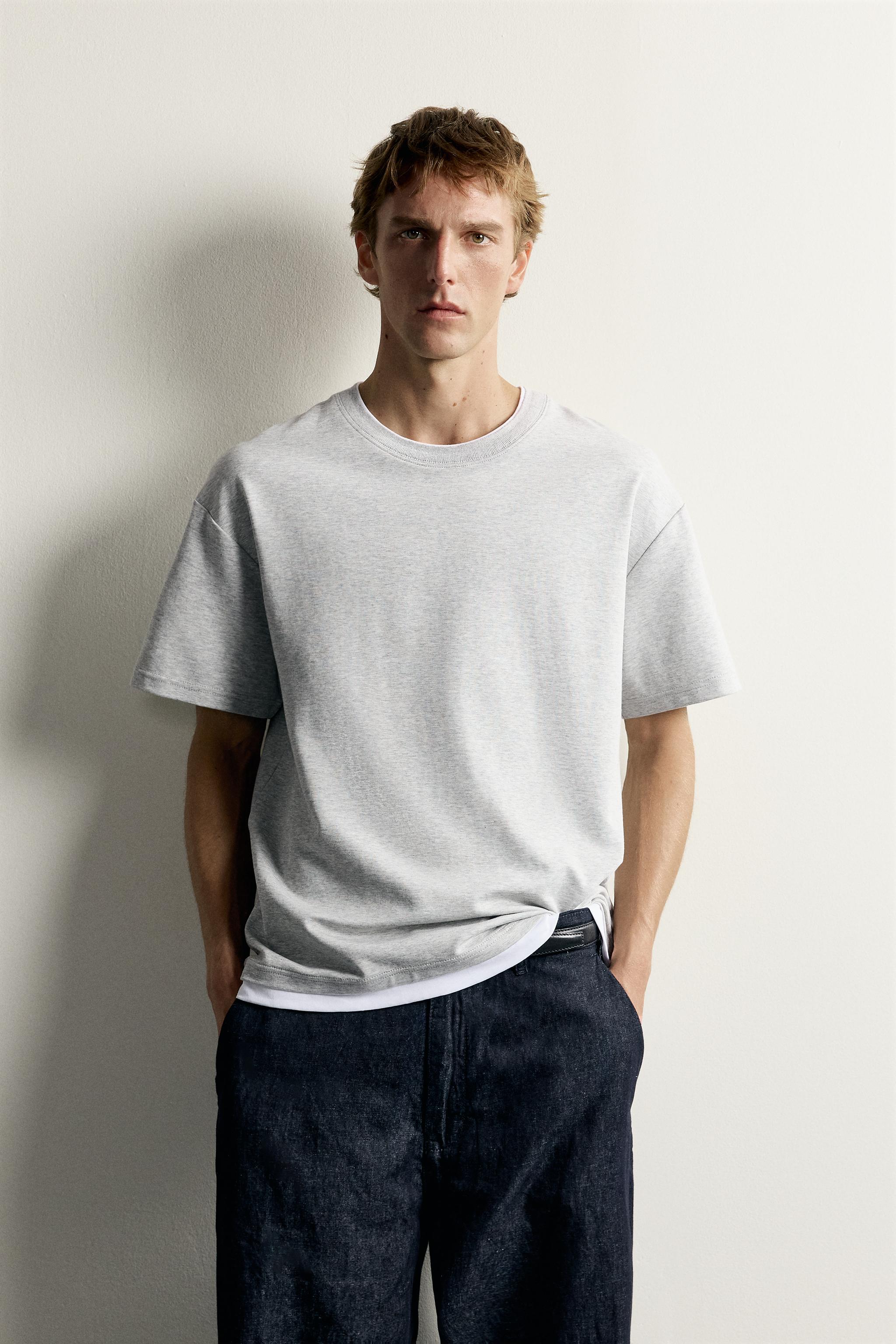 RELAXED-FIT CONTRAST T-SHIRT — Gray marl