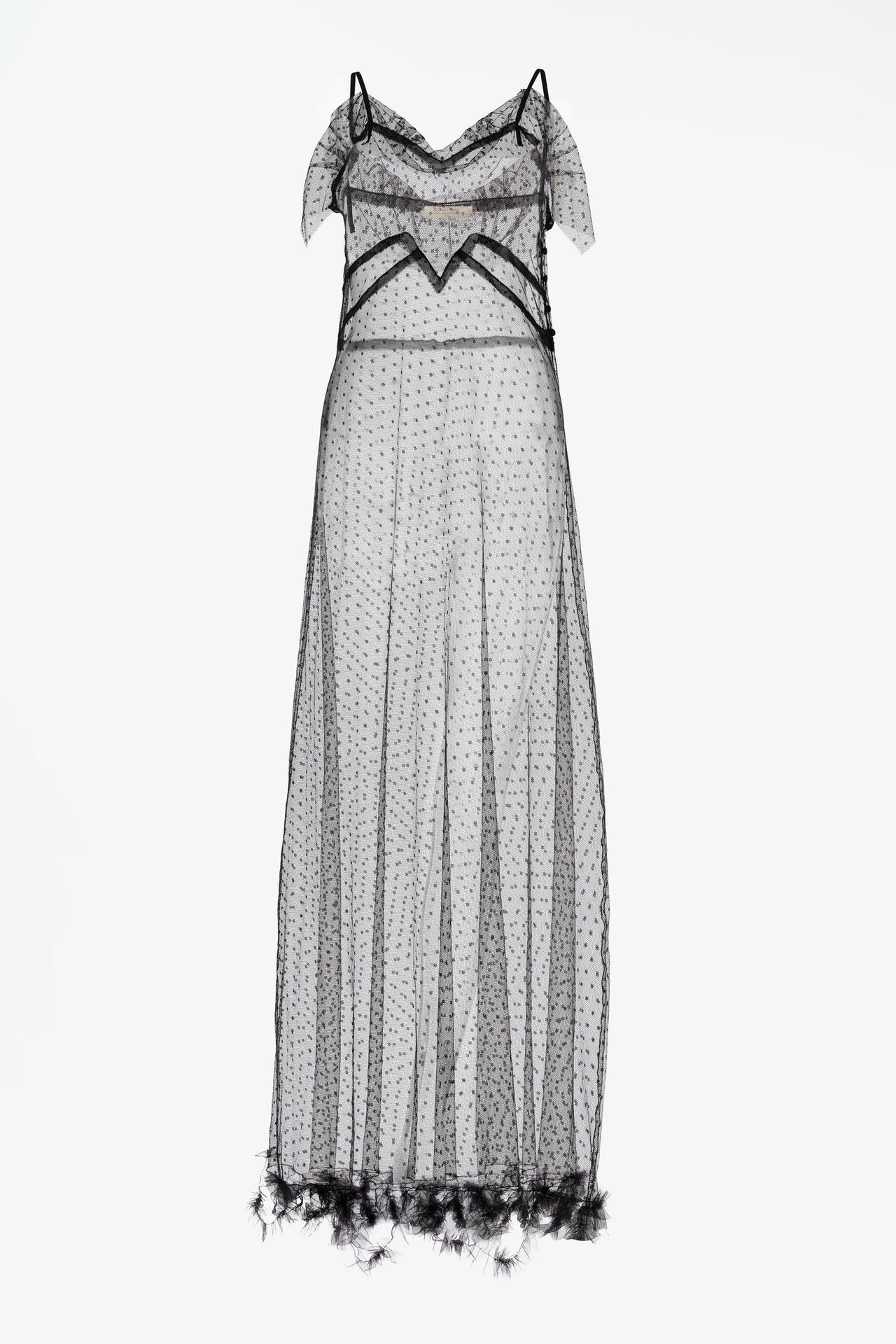 LIMITED EDITION DOTTED MESH LONG DRESS — Black