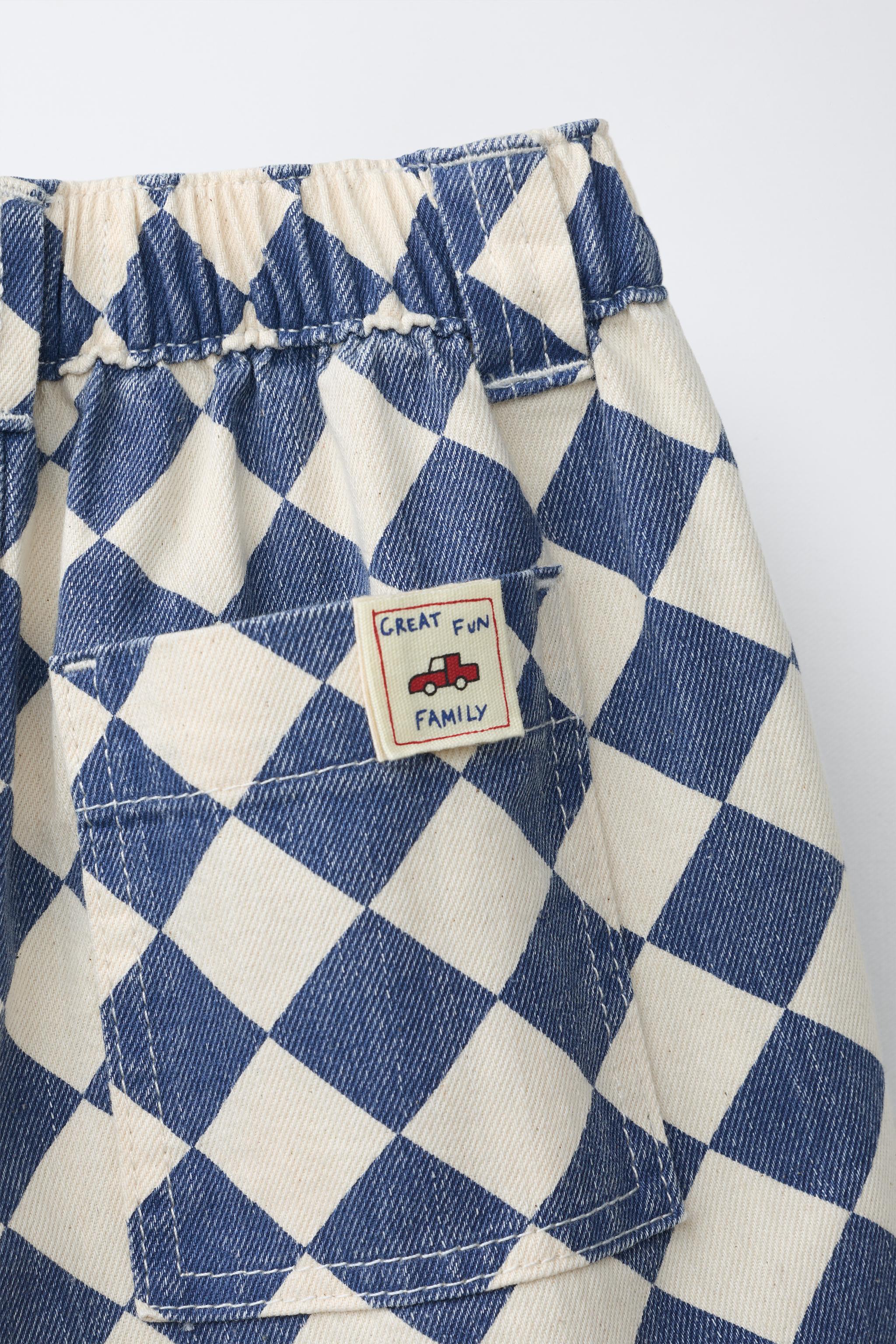 CHECKERED BAGGY TWILL PANTS