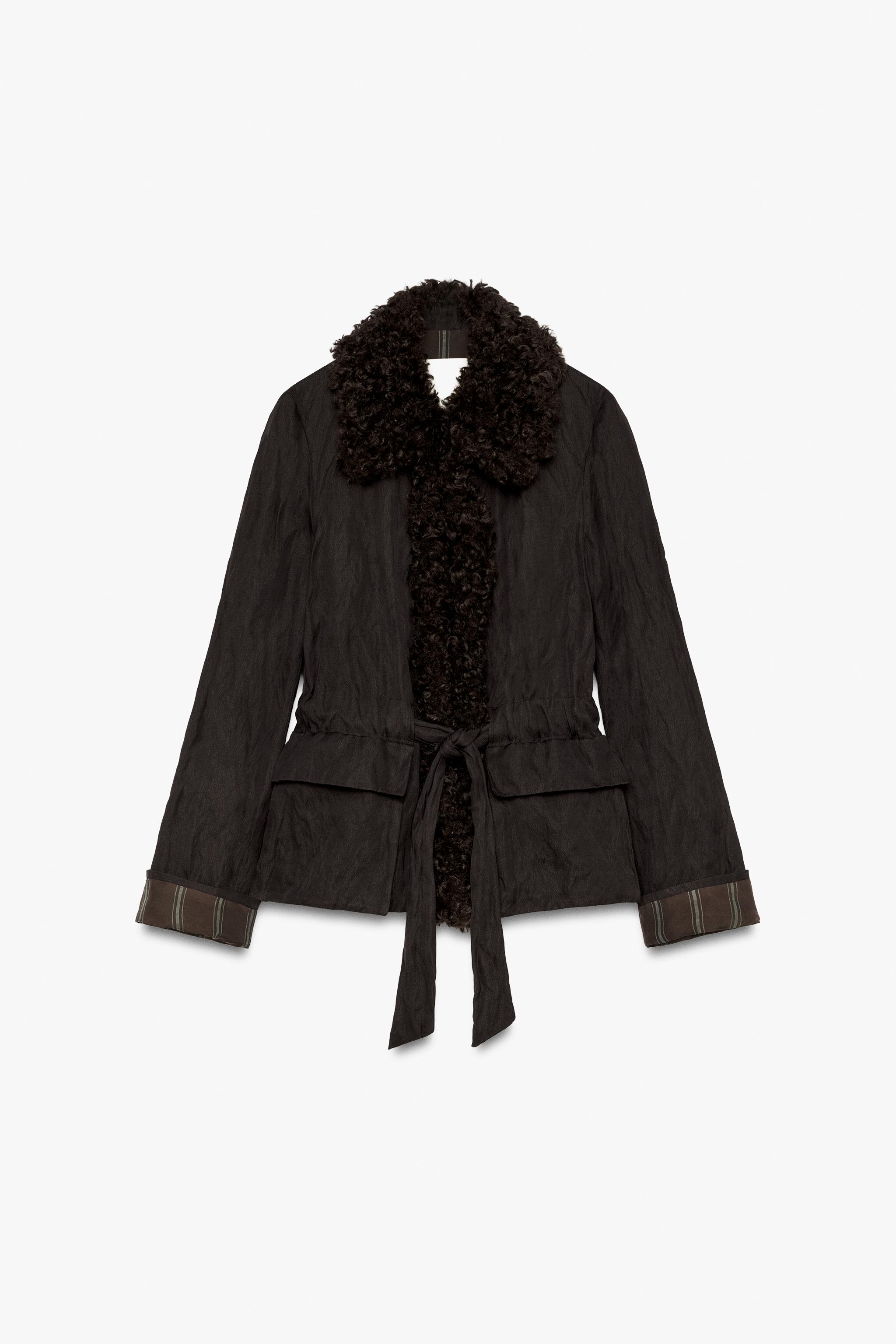 Zw Collection Belted Faux Fur Collar Jacket by Zara
