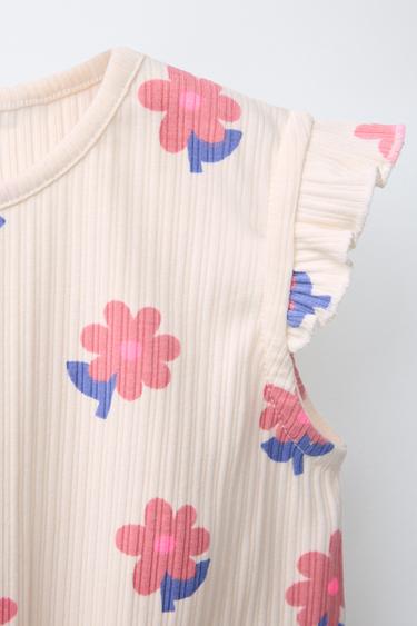 T-SHIRT CÔTELÉ IMPRIMÉ NŒUD - Écru de Zara - Image 2