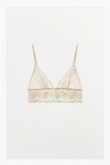 SUJETADOR TRIANGULAR MESH ENCAJE - Crudo de Zara