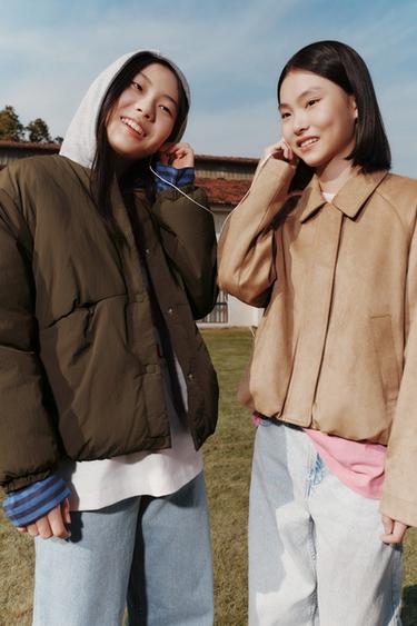 HOODED PUFFER JACKET WITH FLEECE LINING - Brown by Zara