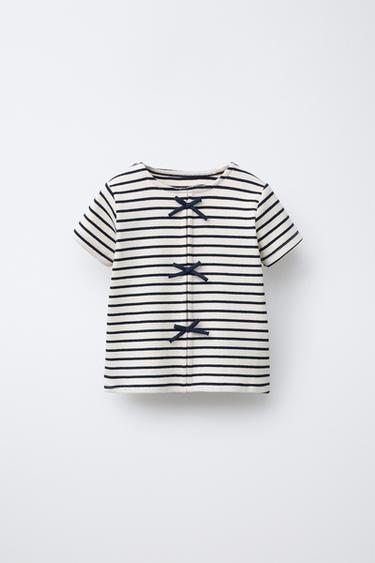 T-SHIRT CÔTELÉ À LACETS - Bleu marine de Zara - Image 0