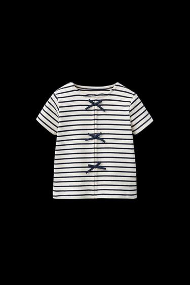 RIBBED T-SHIRT WITH BOWS - Navy blue by Zara - Image 0