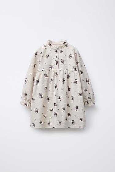 Zara PRINTED HERRINGBONE DRESS - Maroon