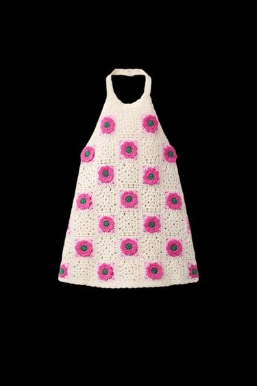 FLORAL CROCHET KNIT DRESS - Fuchsia by Zara