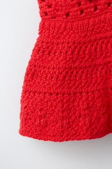 FLORAL CROCHET KNIT TOP - Red by Zara
