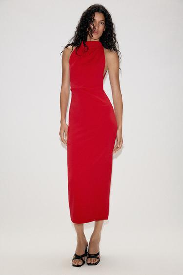 VESTIDO LARGO HALTER - Rojo de Zara - Imagen 0