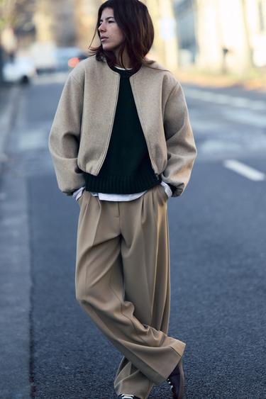 SOFT BOMBER JACKET WITH ELASTIC TRIMS - Mink by Zara - Image 0