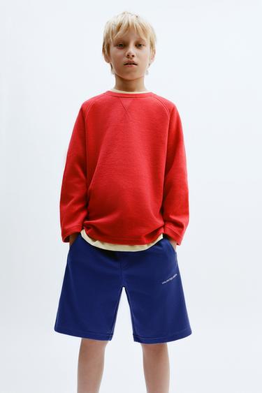 Zara STRAIGHT FIT EMBOSSED TEXT TERRY SHORTS - Ink blue - Image 0