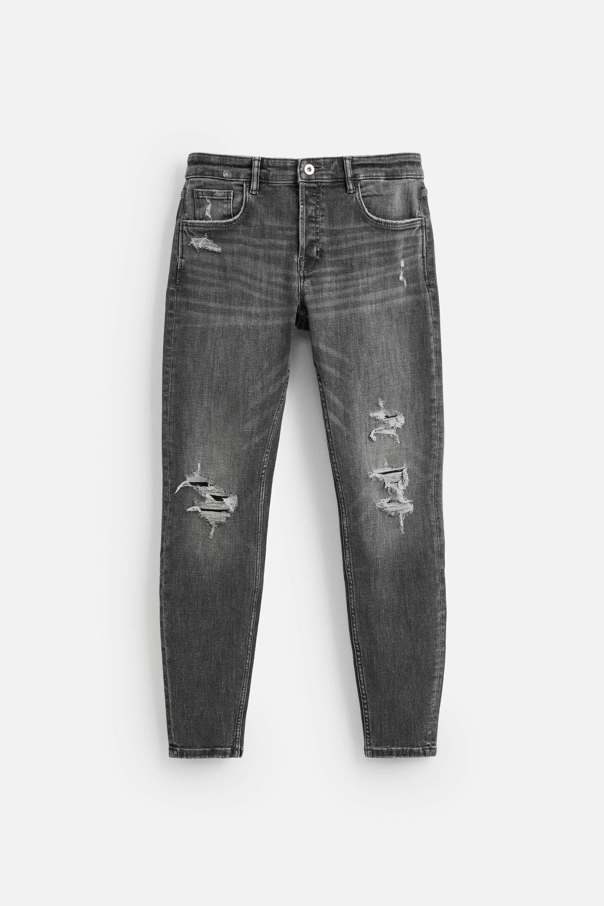 SKINNY FIT ダメージデニムパンツ - ライトブルー | ZARA Japan