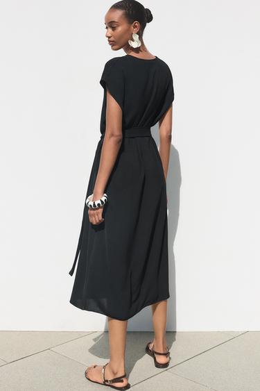 FLOWING DRESS WITH BELT - Black by Zara - Image 3