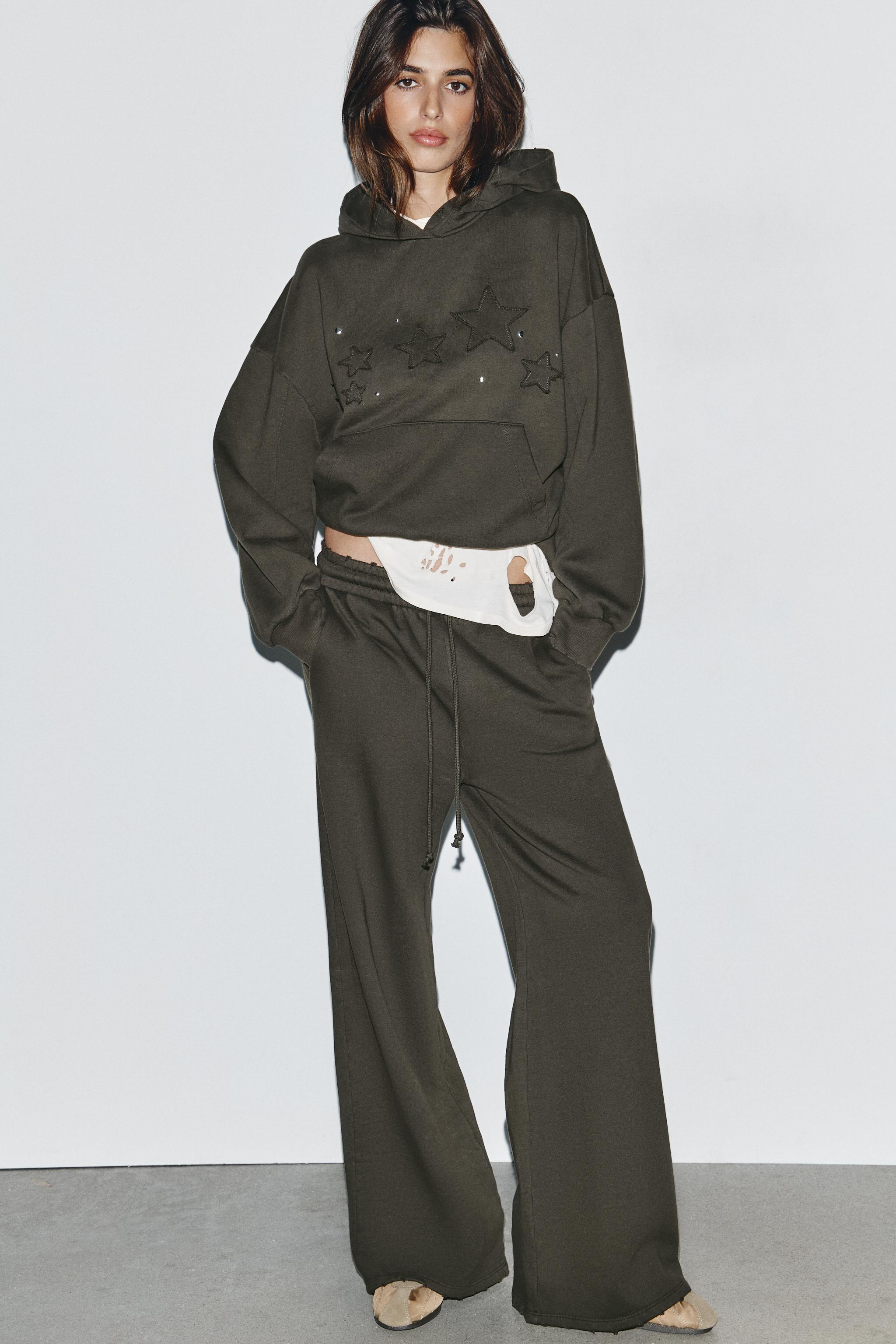 WASHED SWEATSHIRT WITH STARS AND STUDS - Dark brown | ZARA Singapore