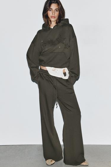 Zara WASHED STAR STUD SWEATSHIRT - Dark brown