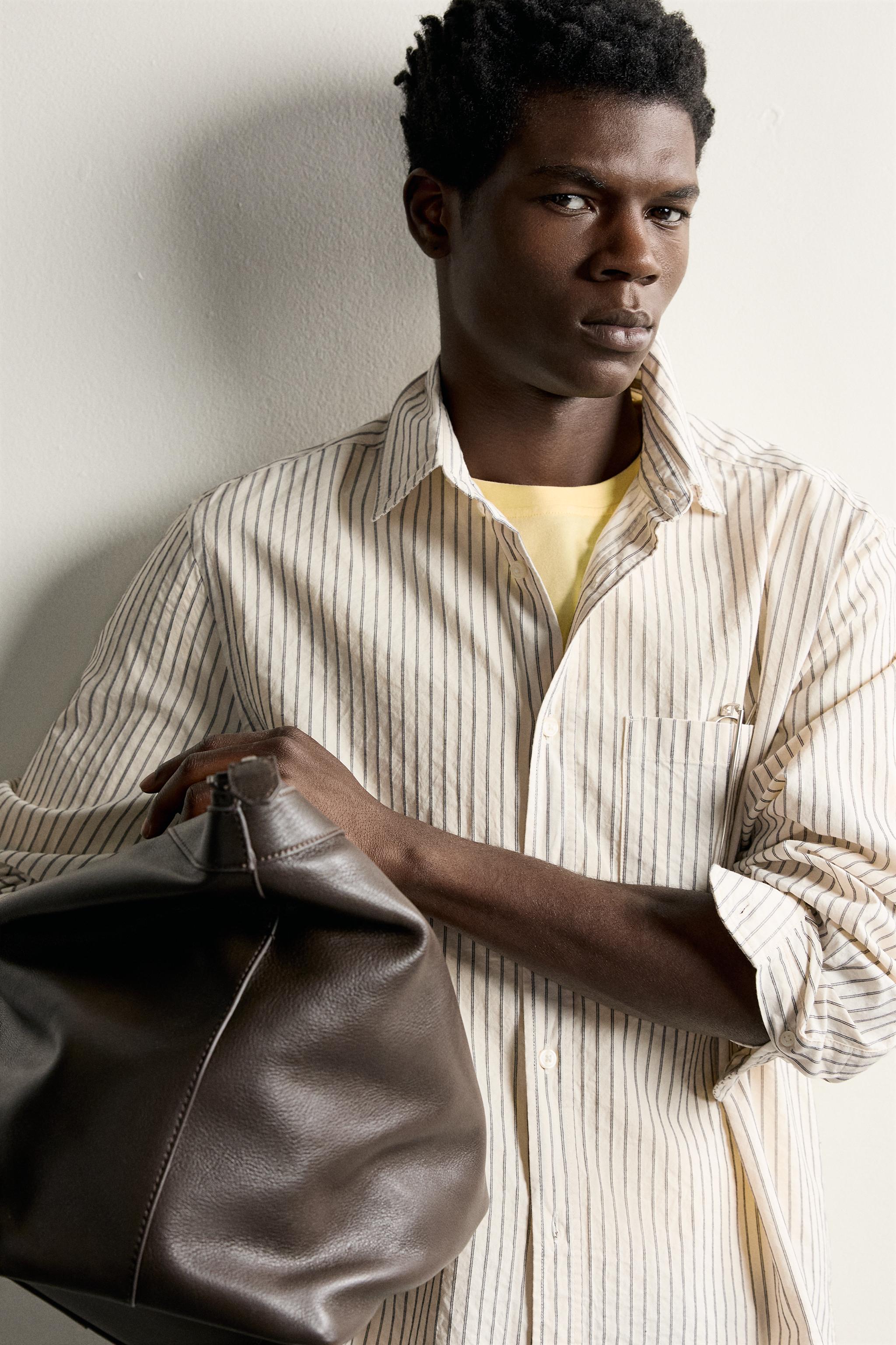 Мужские рубашки Zara STRIPED RELAXED FIT SHIRT — фото 5